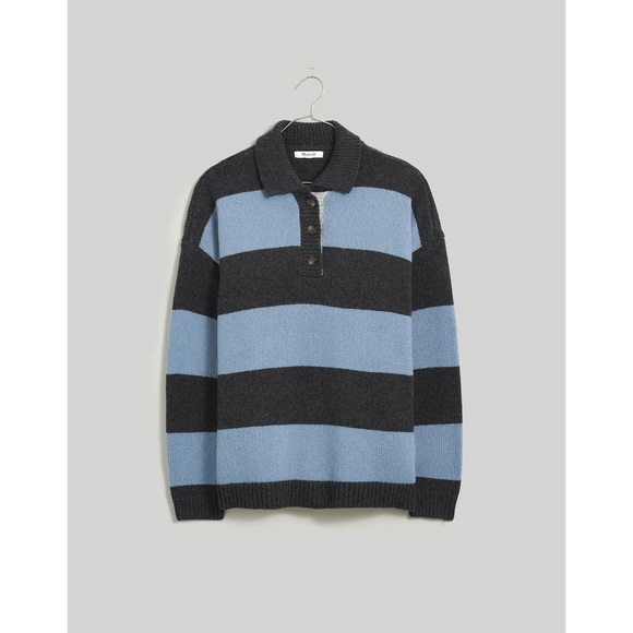 Madewell Rugby Stripe Polo Sweater Blue Grey Wool Alpaca Size XS - Picture 7 of 11